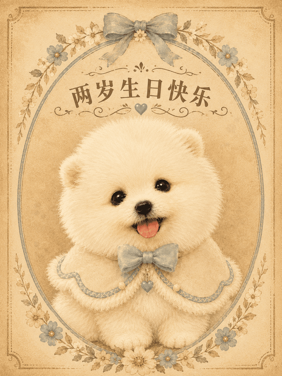 成图：复古风宠物生日插画